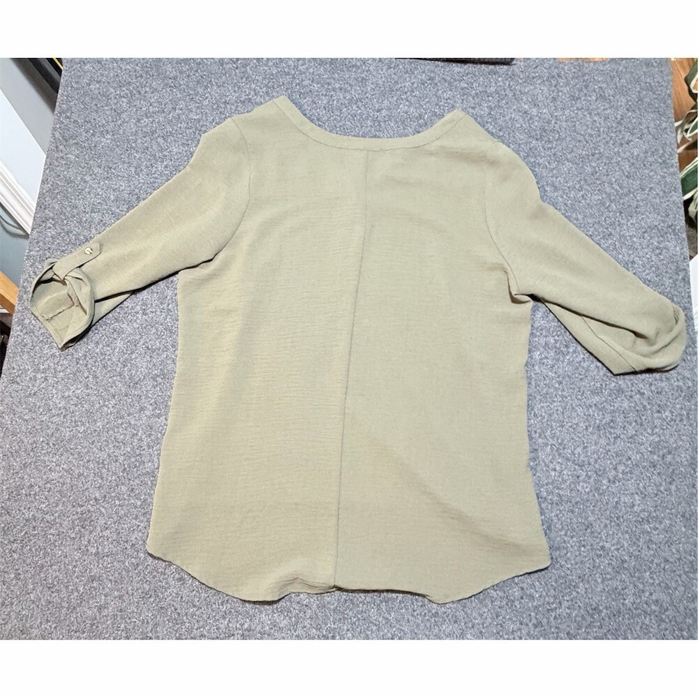 Fred David Blouse Womens Size L Olive Green blouse Split Neck 3/4 Sleeve - Picture 3 of 7